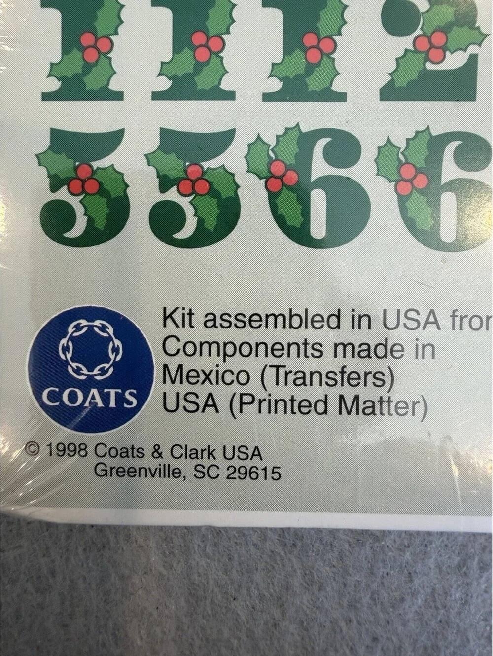 Vintage J. & P. Coats 1998 Iron On Transfers For Felt Appliqué Holly Alphabet